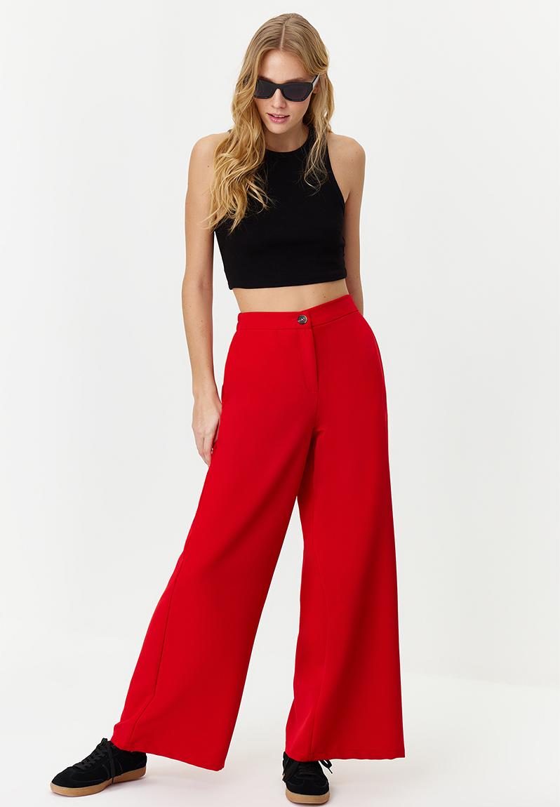 Wide Leg Trousers With Skirt Overlay Red main image 1