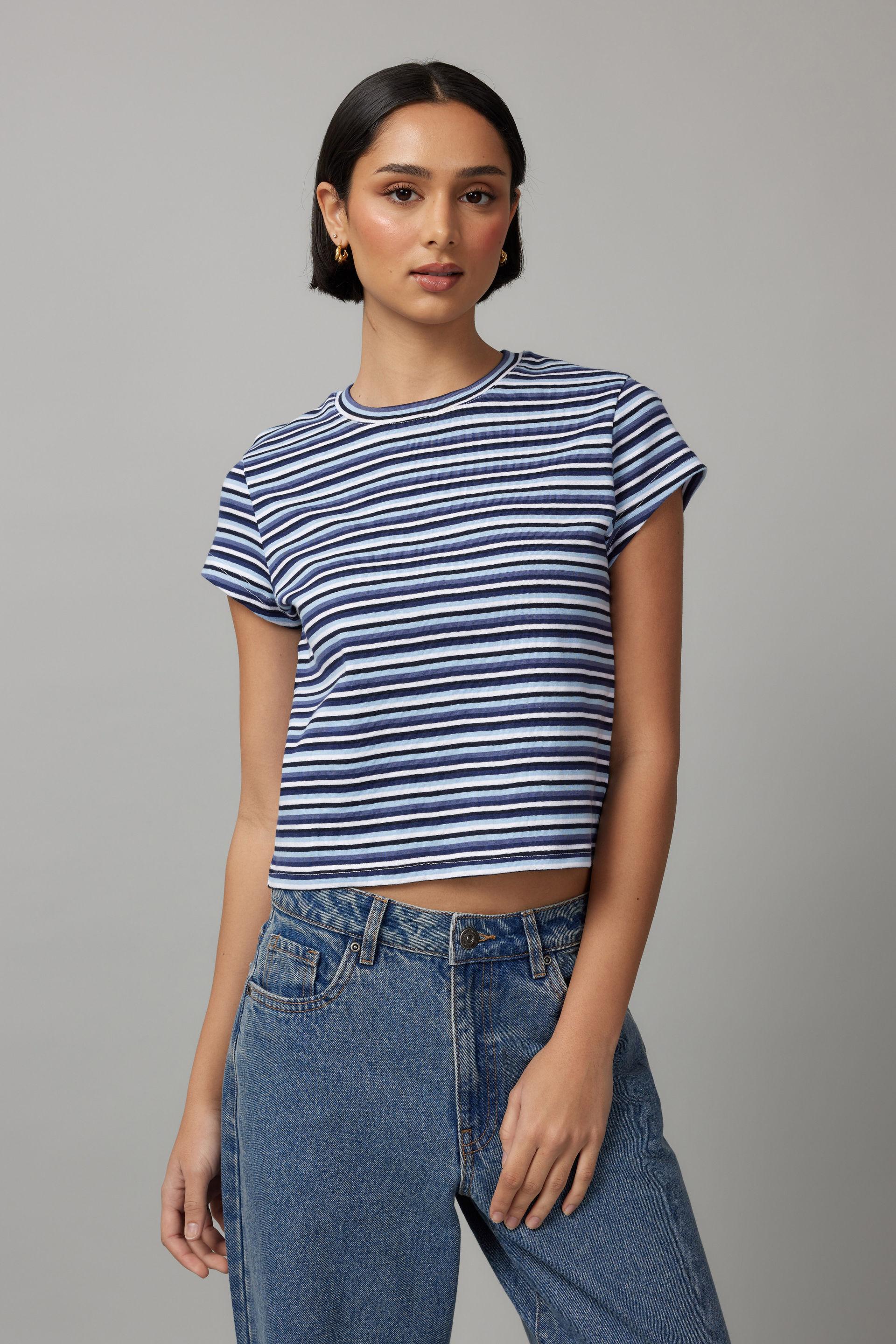 Regular fit Striped basic tee - Blue stripe