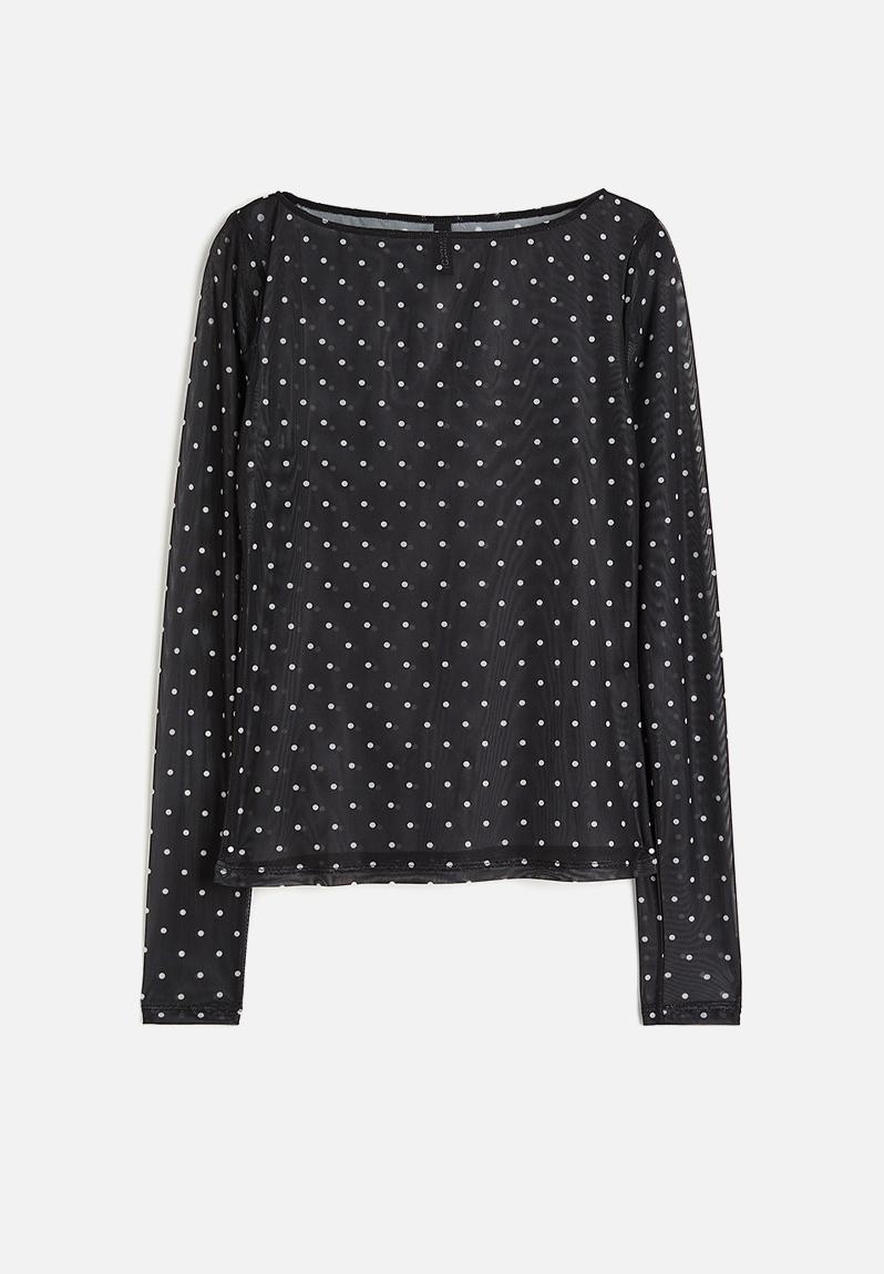 Boat-neck jersey top - black/spotted - 1209356006