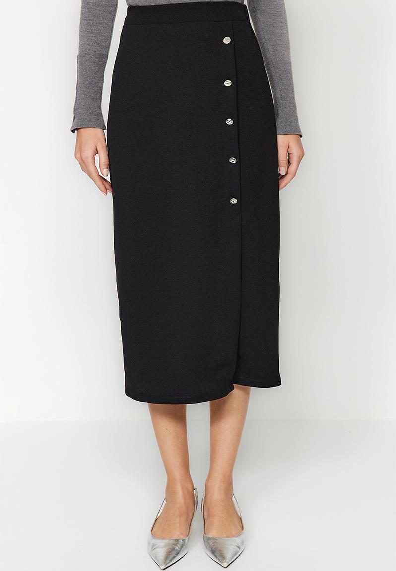 Riani Long Stretch Knitted Split Hem Pencil Skirt Black