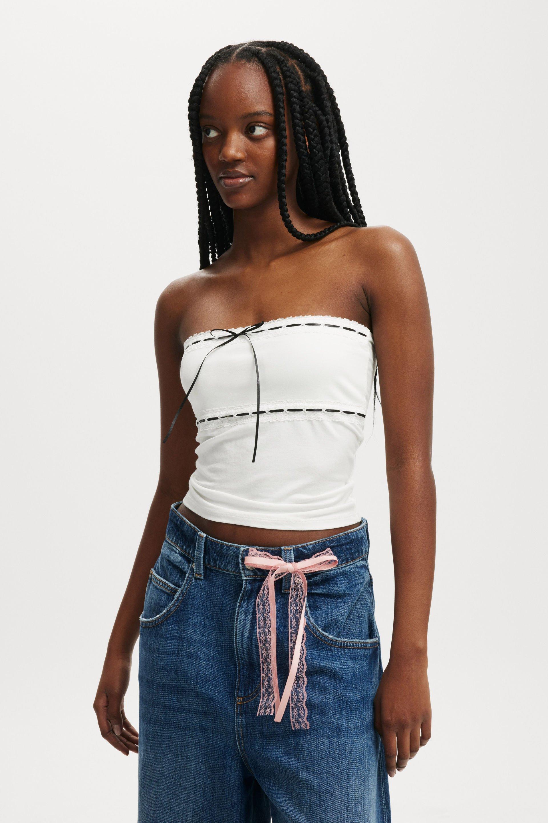 Sofia Ribbon Trim Tube Top - Natural White