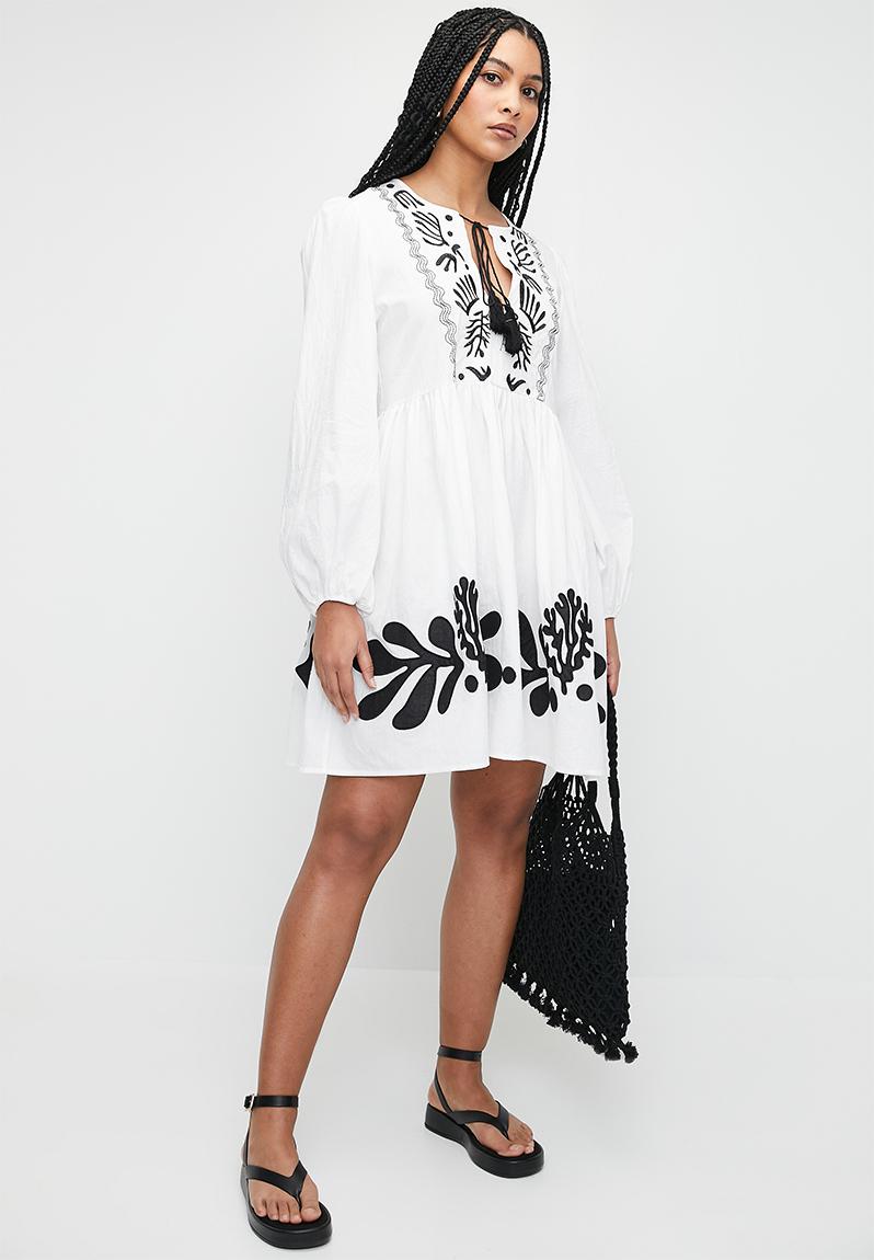 Broderie Top Babydoll Mini White Dress