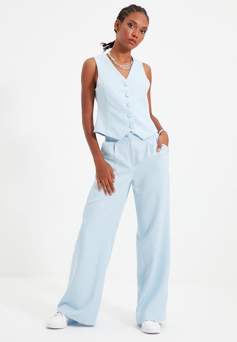 Wide-Leg Trousers with Feather Detailing - Blue main image 1
