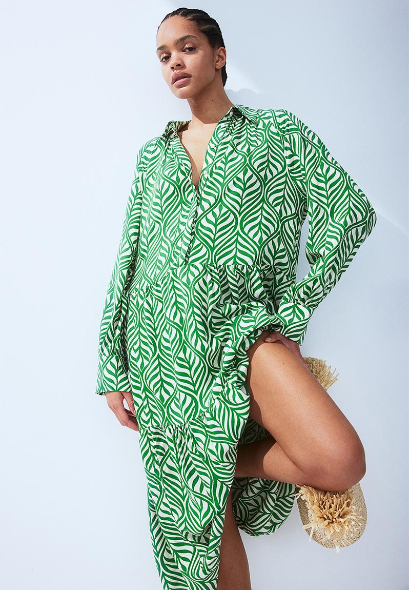 Moss Green Shaded Viscose Dupion Printed Dress  (1 PC)