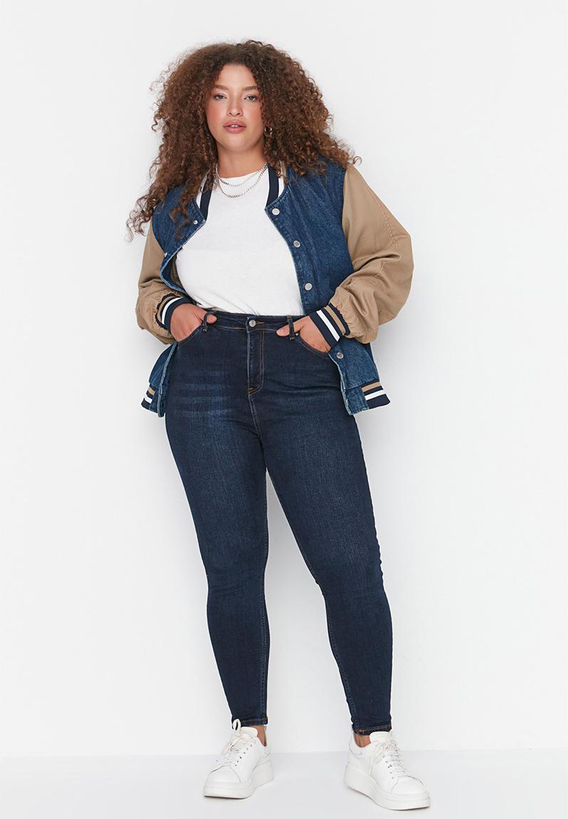 High Waist Skinny Fit Stretch Jeans-Mid Blue