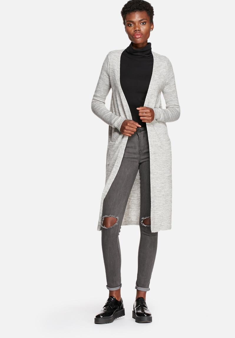 Viril Long Knit Cardigan Light Grey Melange