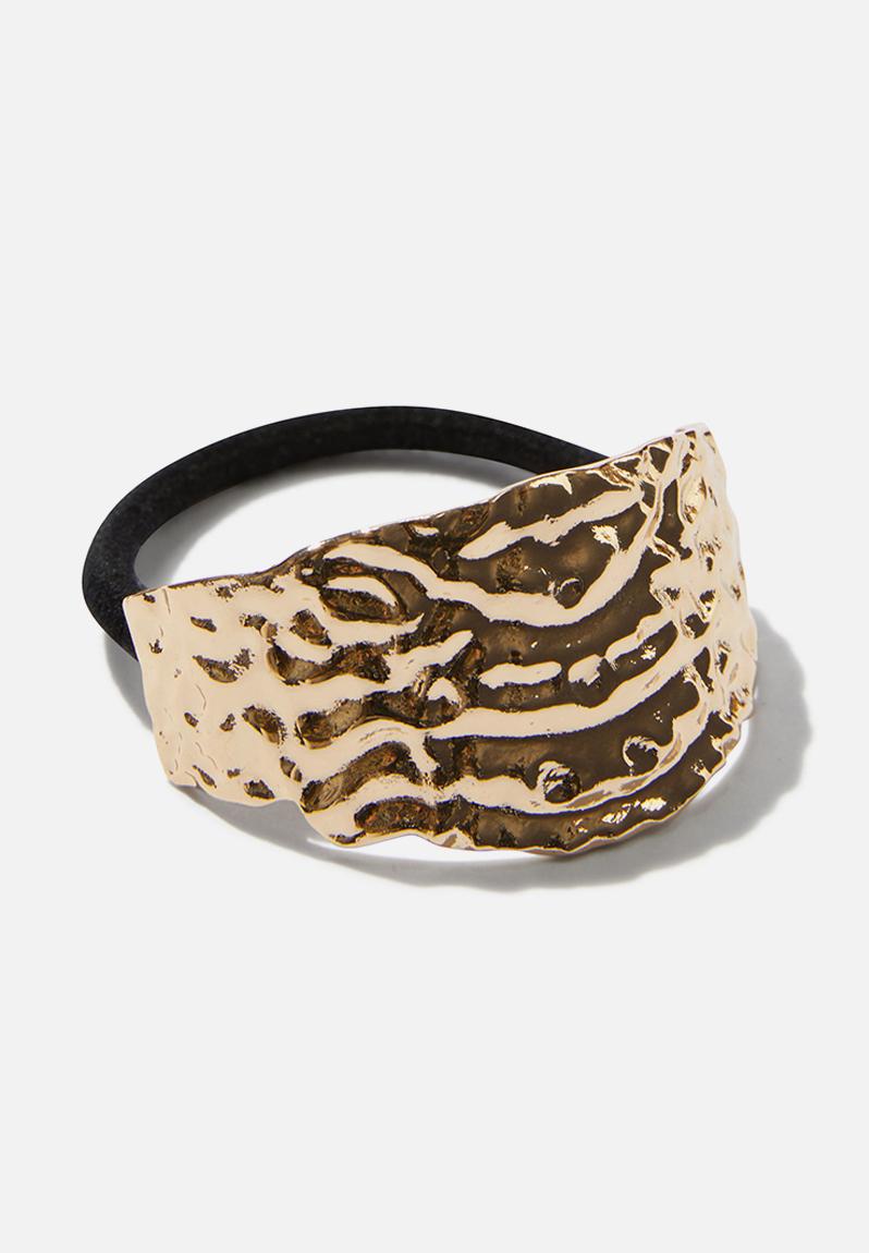 Abstract Gold Wave Hair Tie – Sculpted Metallic Elastic Band JLTS0516 main image 1