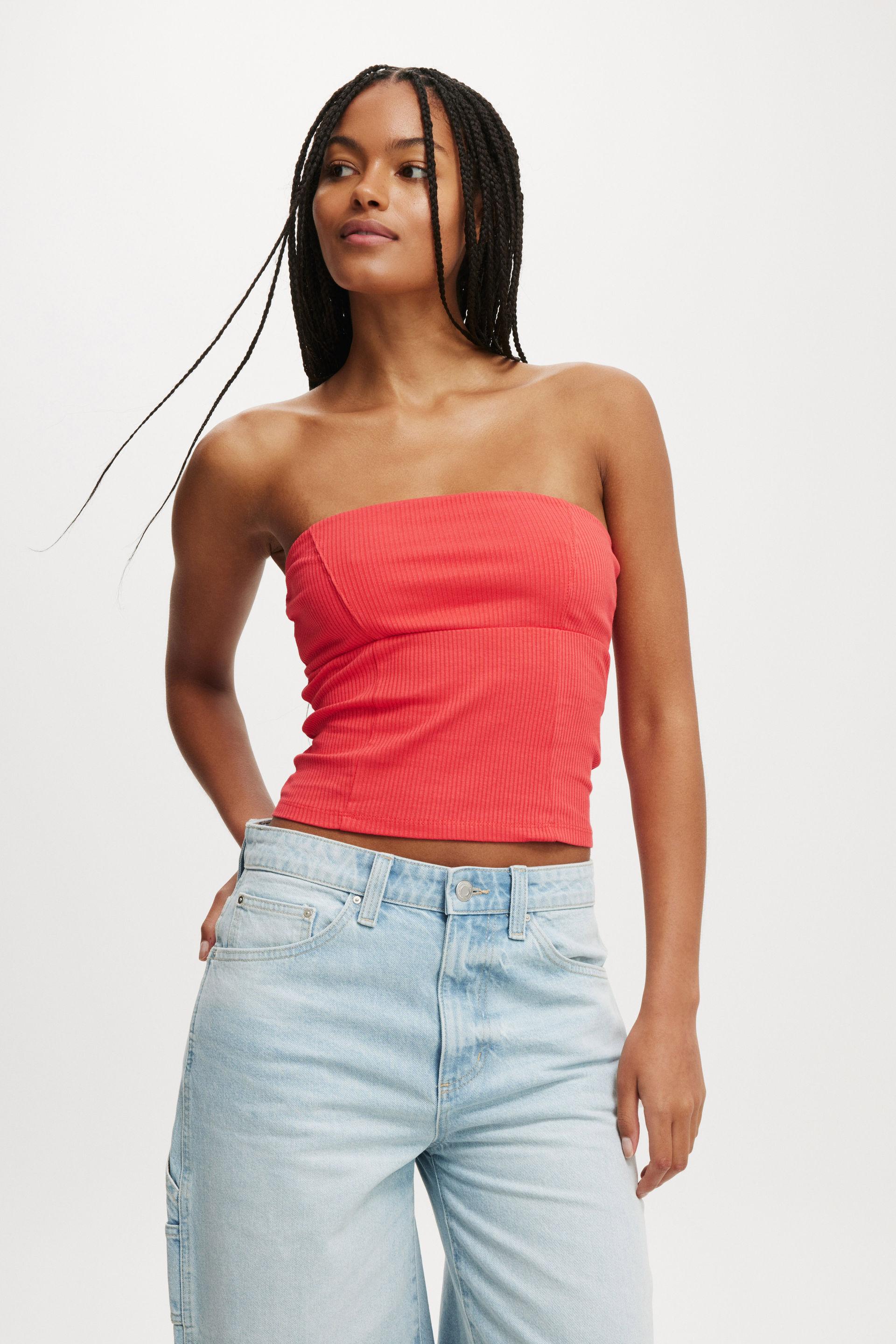 Rosa Seam Detail Tube Top - Summer Red