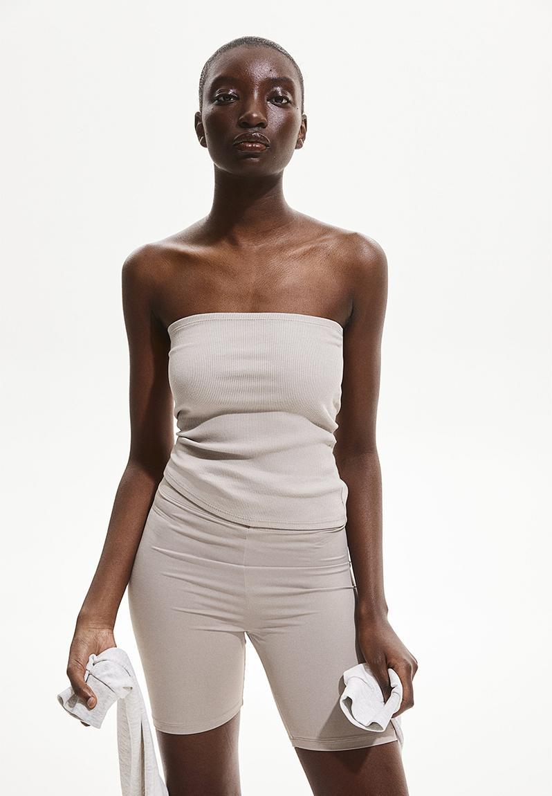 Ribbed tube top - light greige - 1228544003
