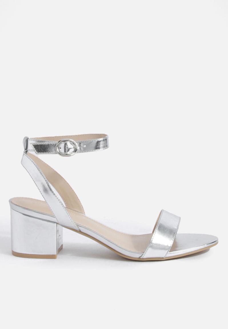 Barely there silver block heels sales