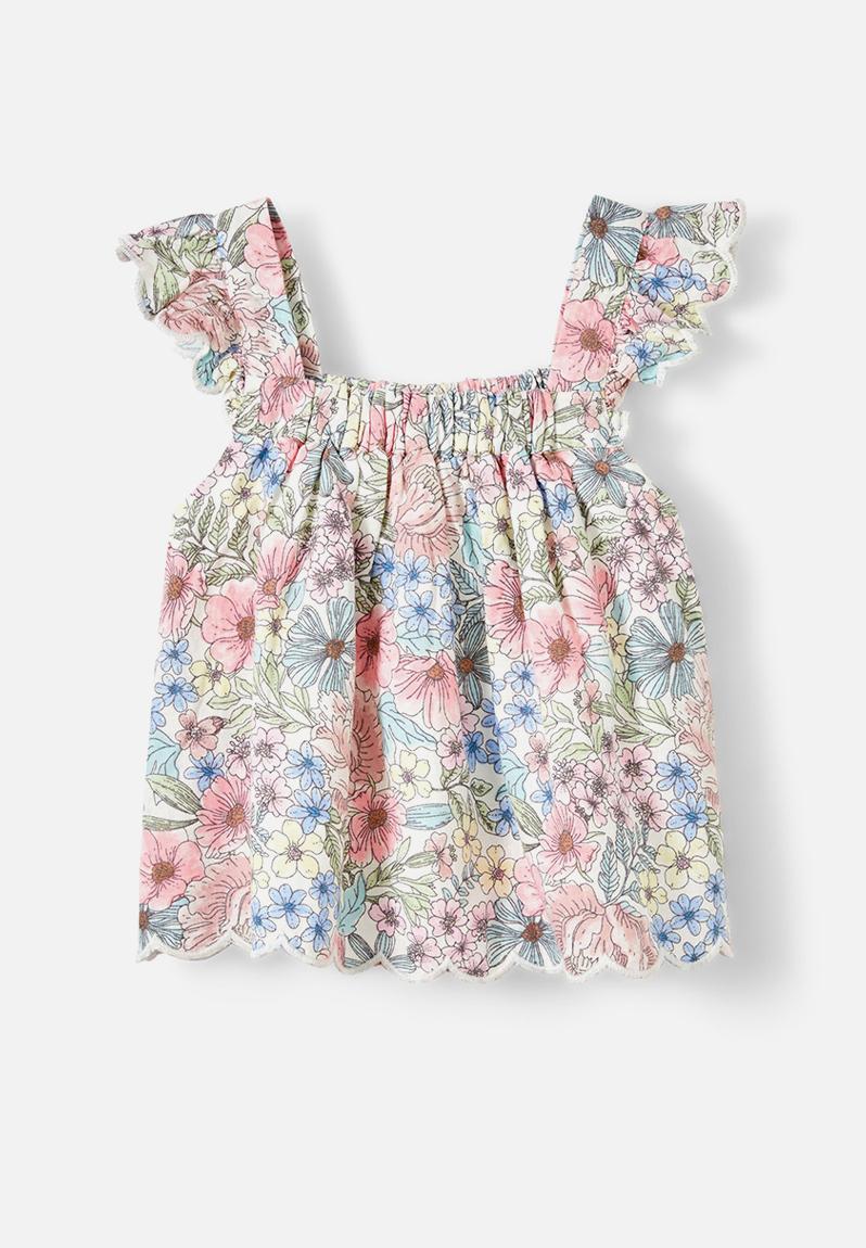 HAVANA FLORAL FLUTTER SLEEVE BLOUSE