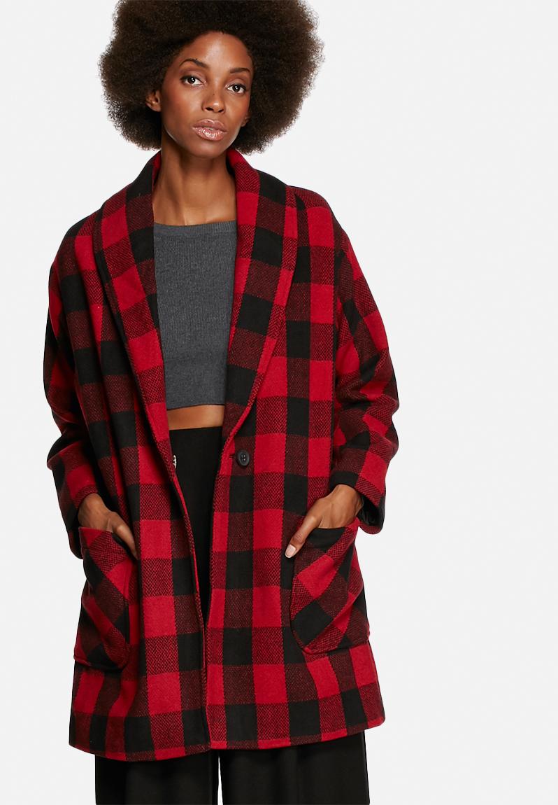 Logger check shawl coat - red & black Native Youth Coats | Superbalist.com