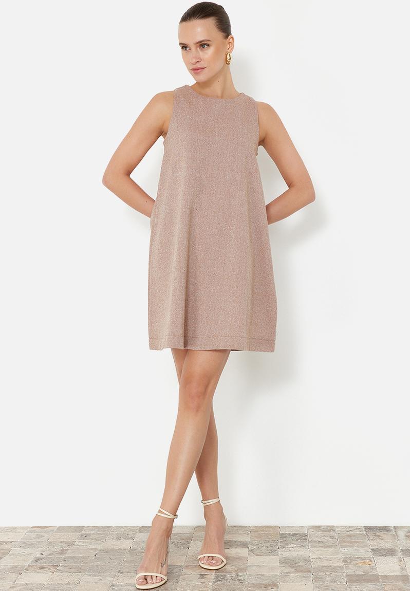don't be basic Brown Solid Sleeveless Mini Dress