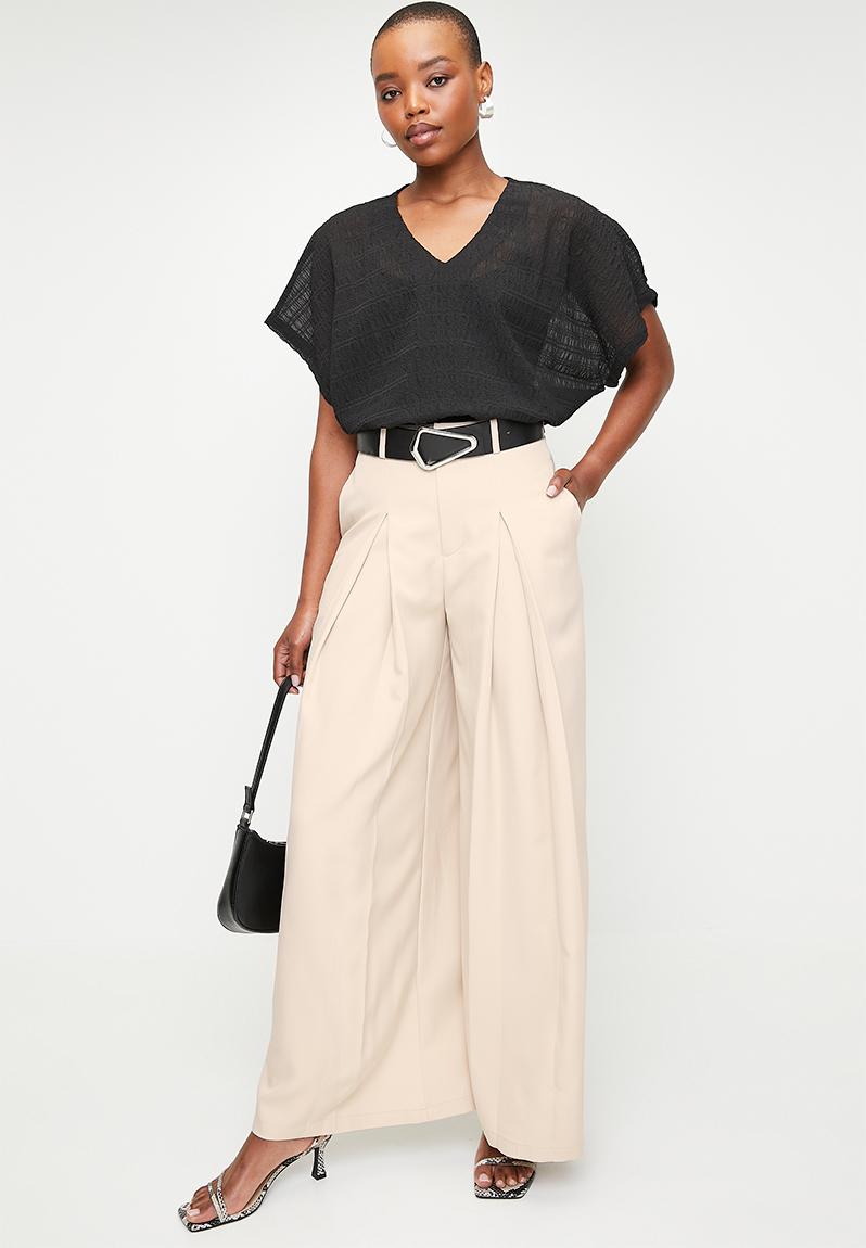 Stone Waist Cut Out Wide Leg Trousers - Adela