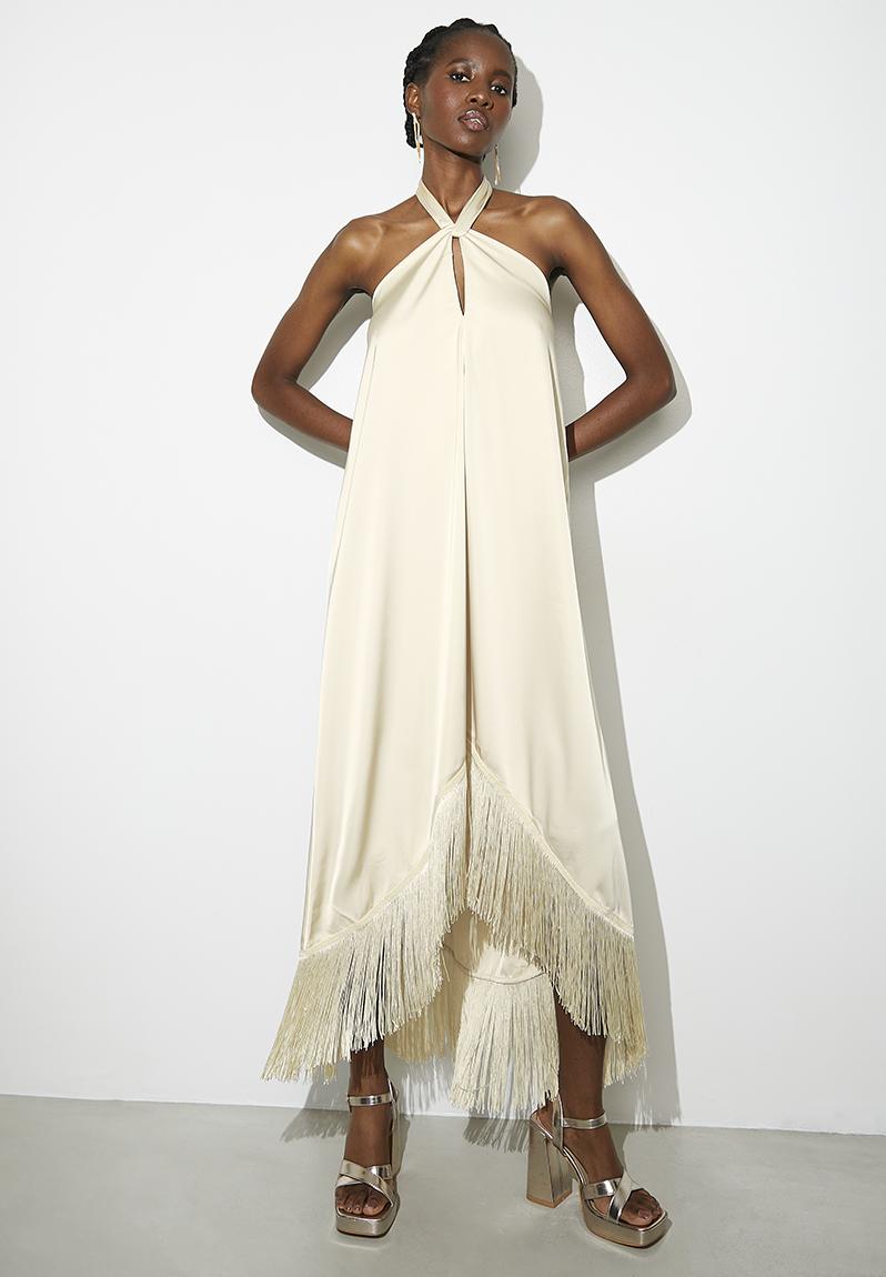 Solid Color Hem Fringe Knitted Suspender Dress