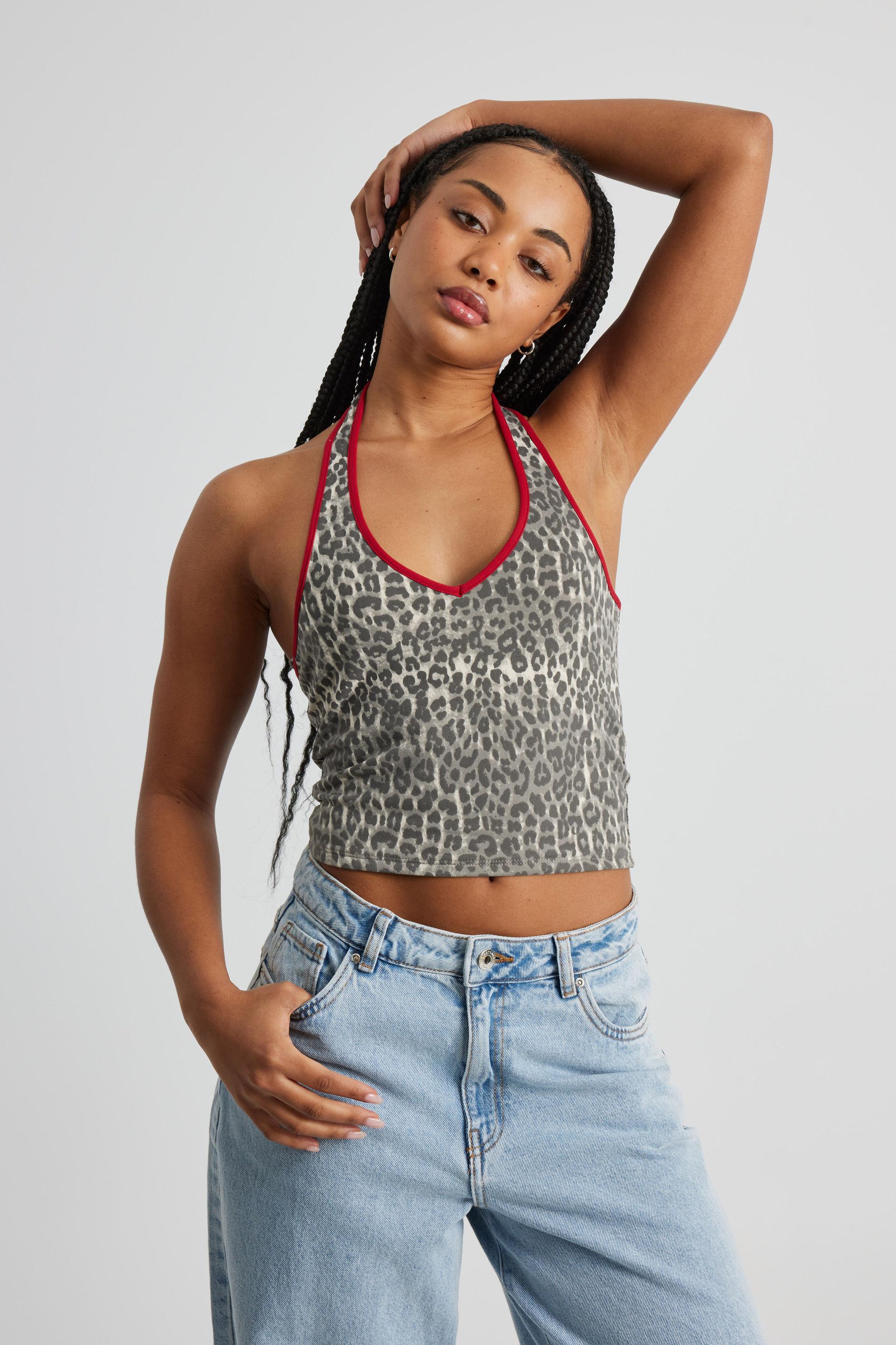Holly Halter Top - Cool Leopard/Red