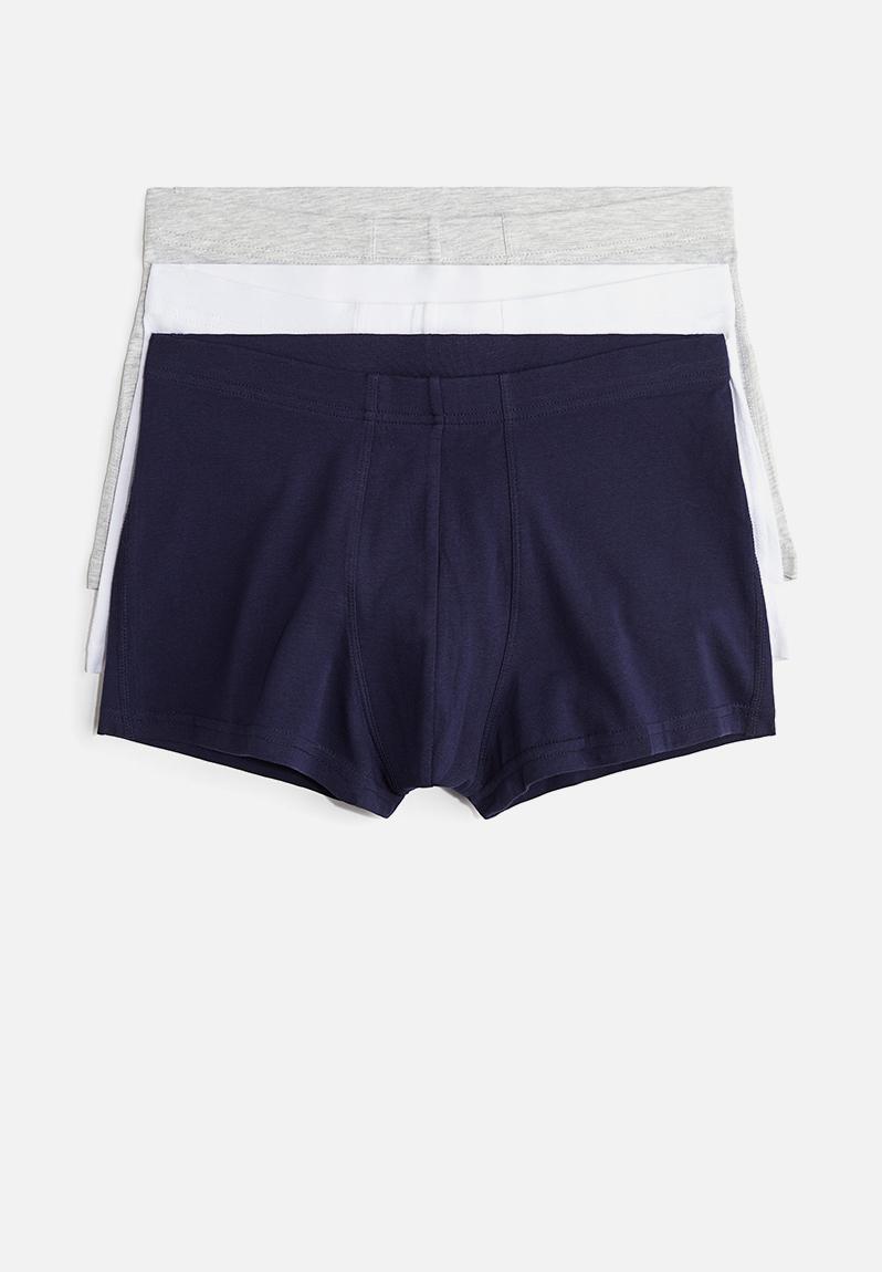 3-pack short cotton trunks - navy blue/white/grey marl - 0564309079 H&M ...