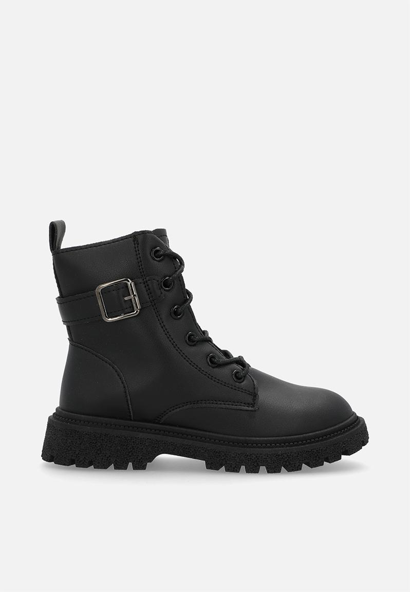 Double Buckled Strap Lace Up Rain Boots