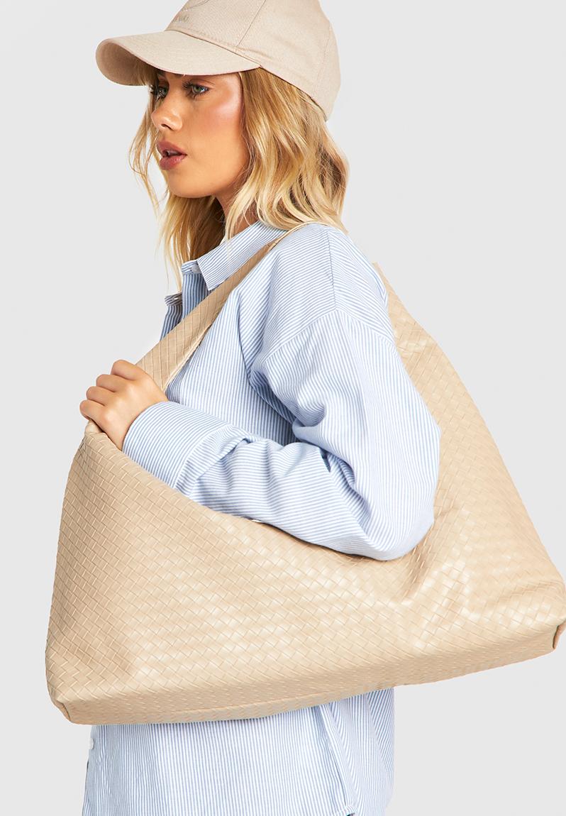 Oversized woven tote bag stone boohoo Bags Purses