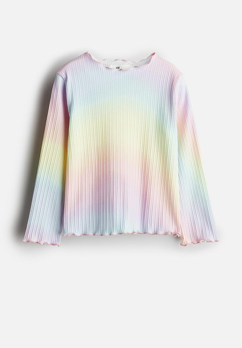 Overlock-detail cotton top - Light pink/Rainbow gradient - 1246496002