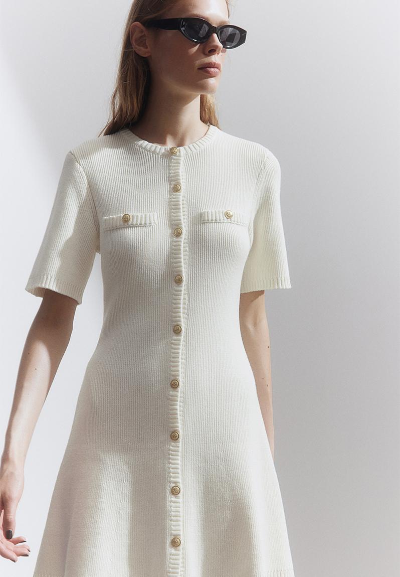 Rib-knit button-front dress - white - 1229076001