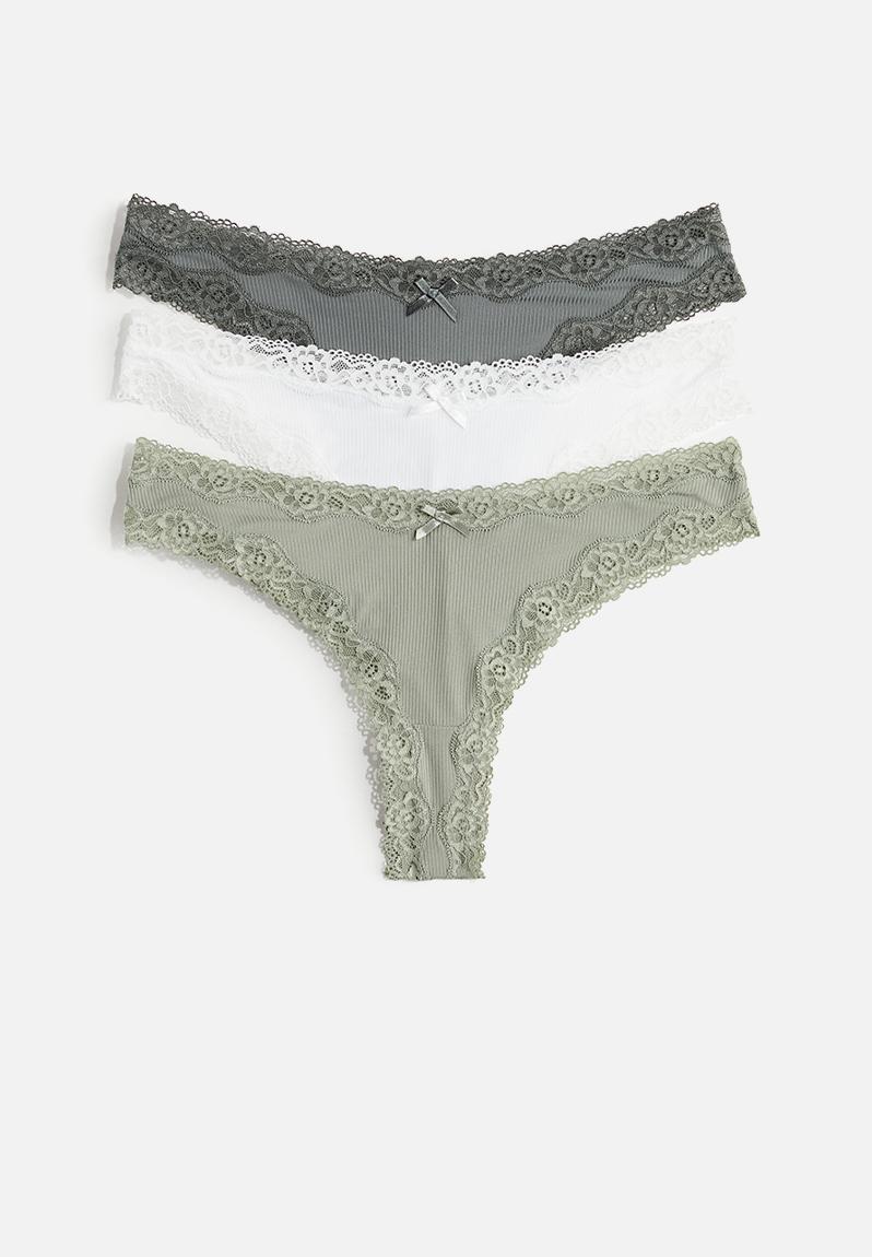 3-Pack brazilian briefs - khaki green/white - 0803070111 H&M Panties ...