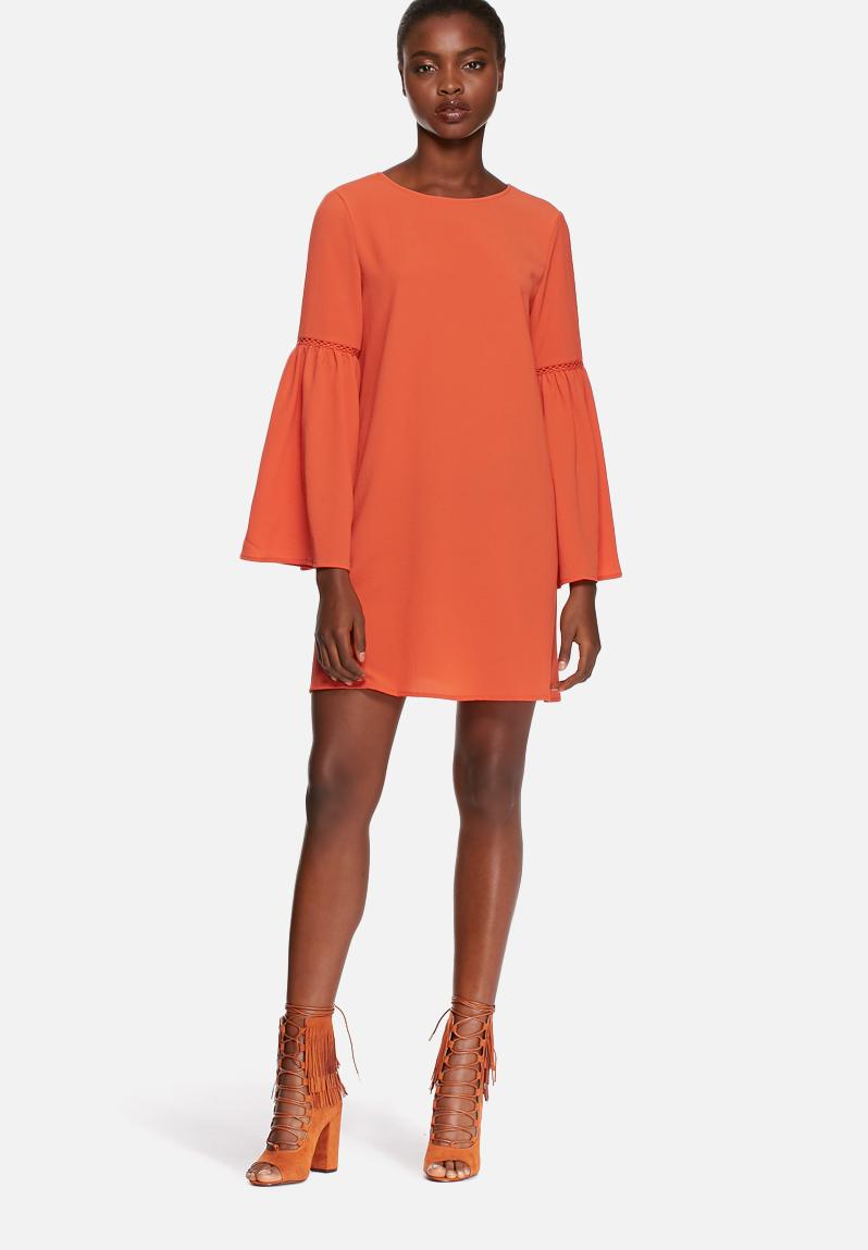 orange dress with bell sleeves
