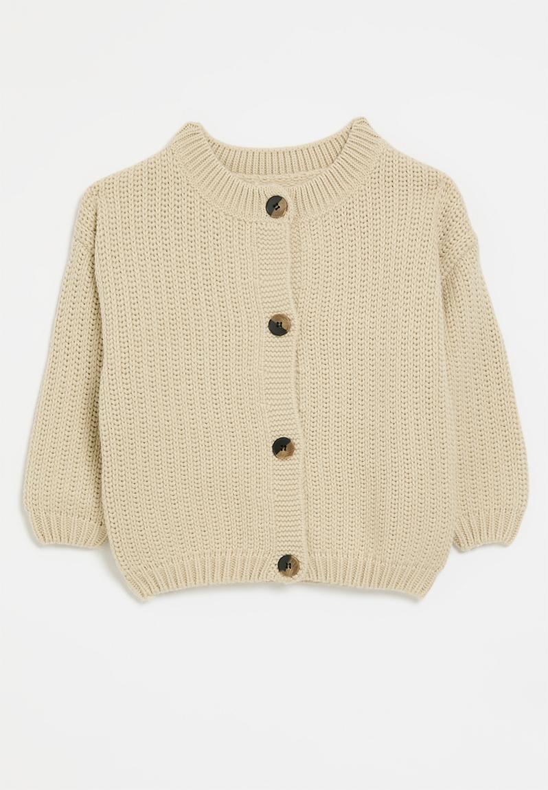 Off White Ribbed Sweetheart Button Cardigan main image 0