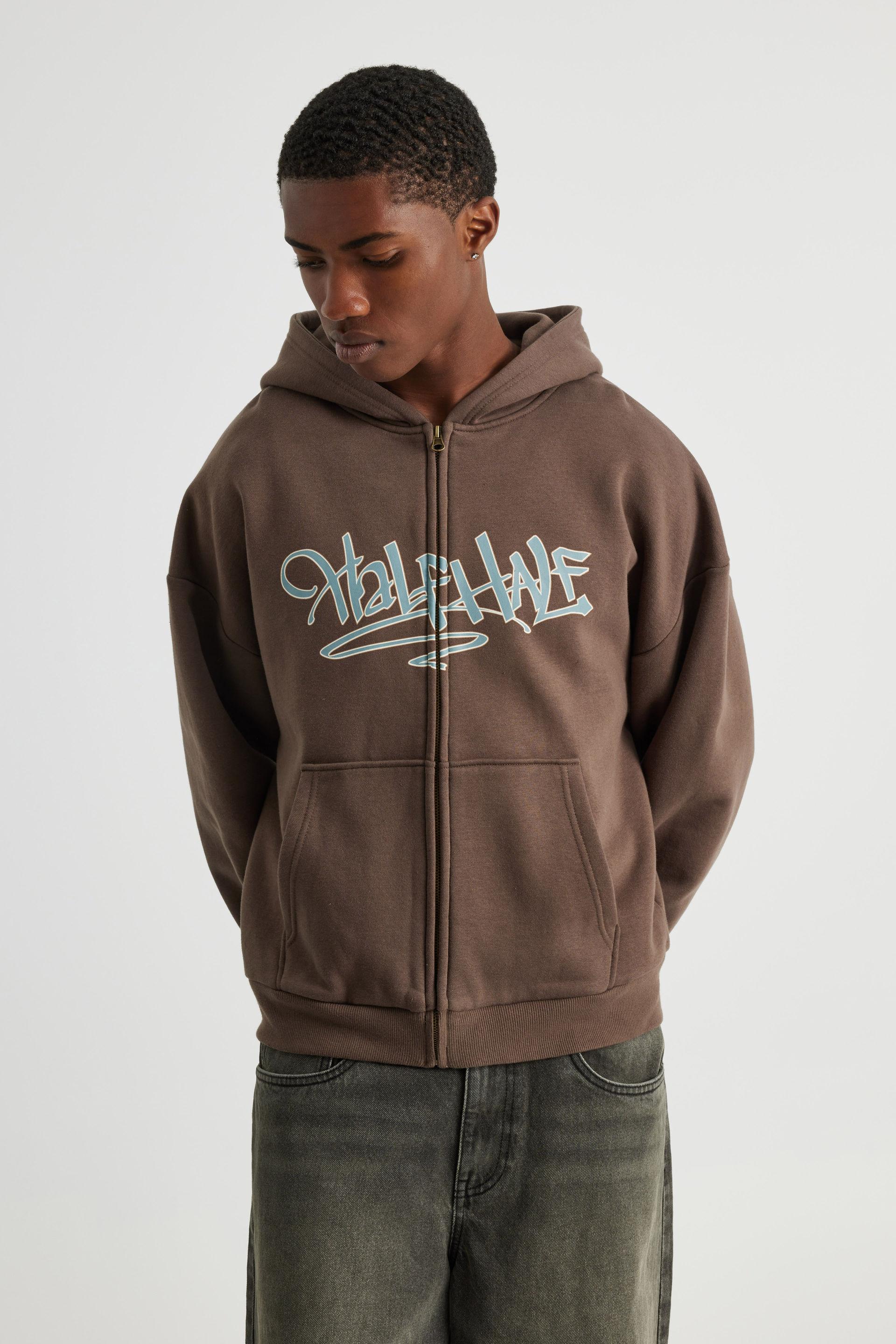 Half half zip thru hoodie - hh cedar/grafitti