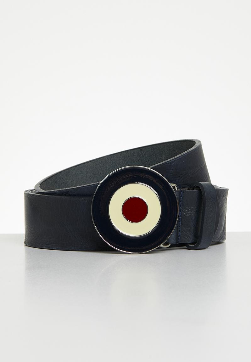 Distressed Leather Target Buckle - Navy