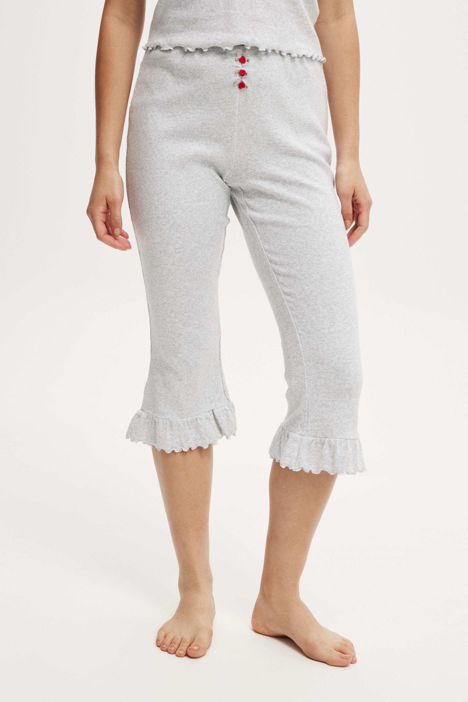 Carol Pointelle Rib Ruffle Detail Pajama Set in Cream