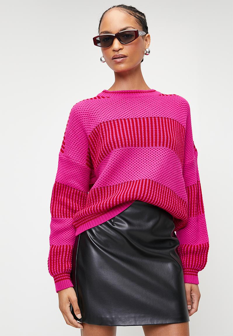 Wide Pattern Striped Knitted Sweater - Fuchsia Trendyol Hoodies ...
