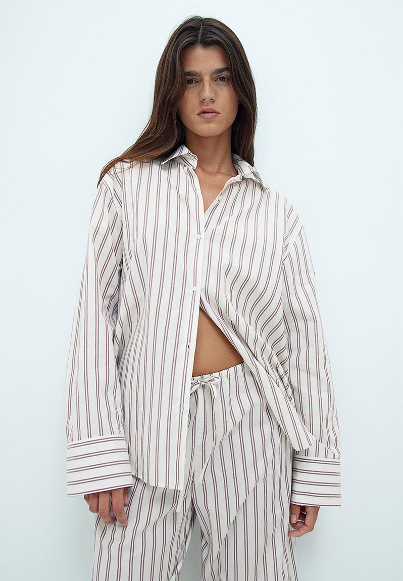 Cotton poplin pyjamas - white/striped - 1236623003
