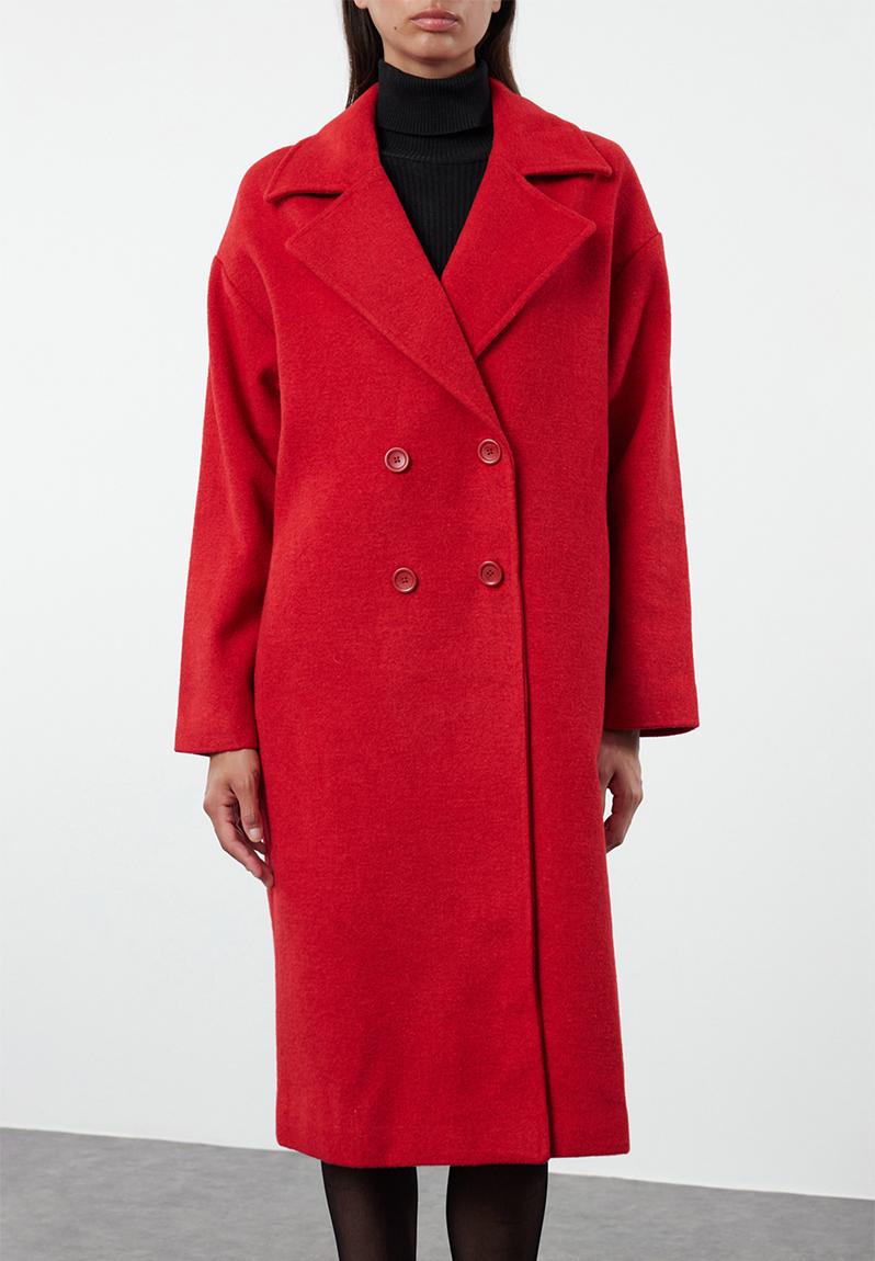 Oversize wide cut long wool cashmere coat - red