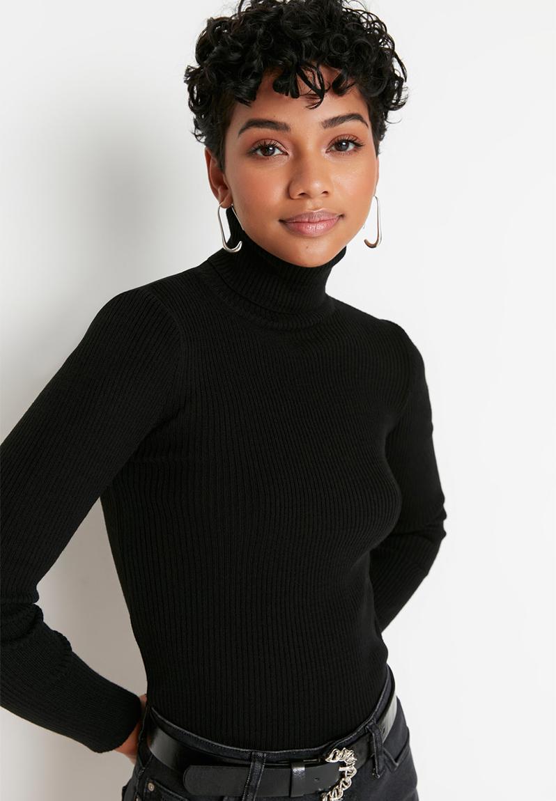Black Oversized Turtleneck Knit Sweater main image 1