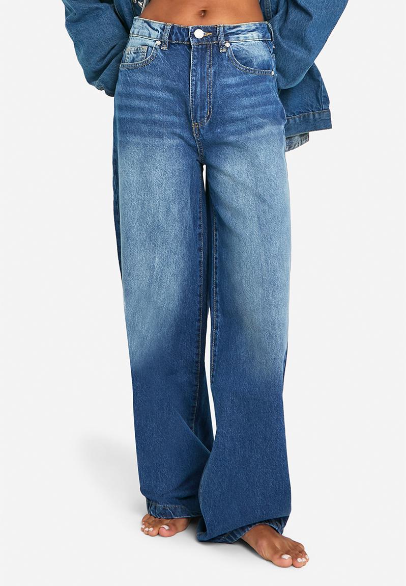 Basics 32 Inch Leg High Waisted Super Wide Leg Jeans - Mid Blue