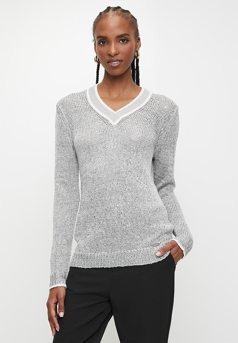 Wmn addison long sleeve v neck jersey - silver grey POLO Knitwear ...