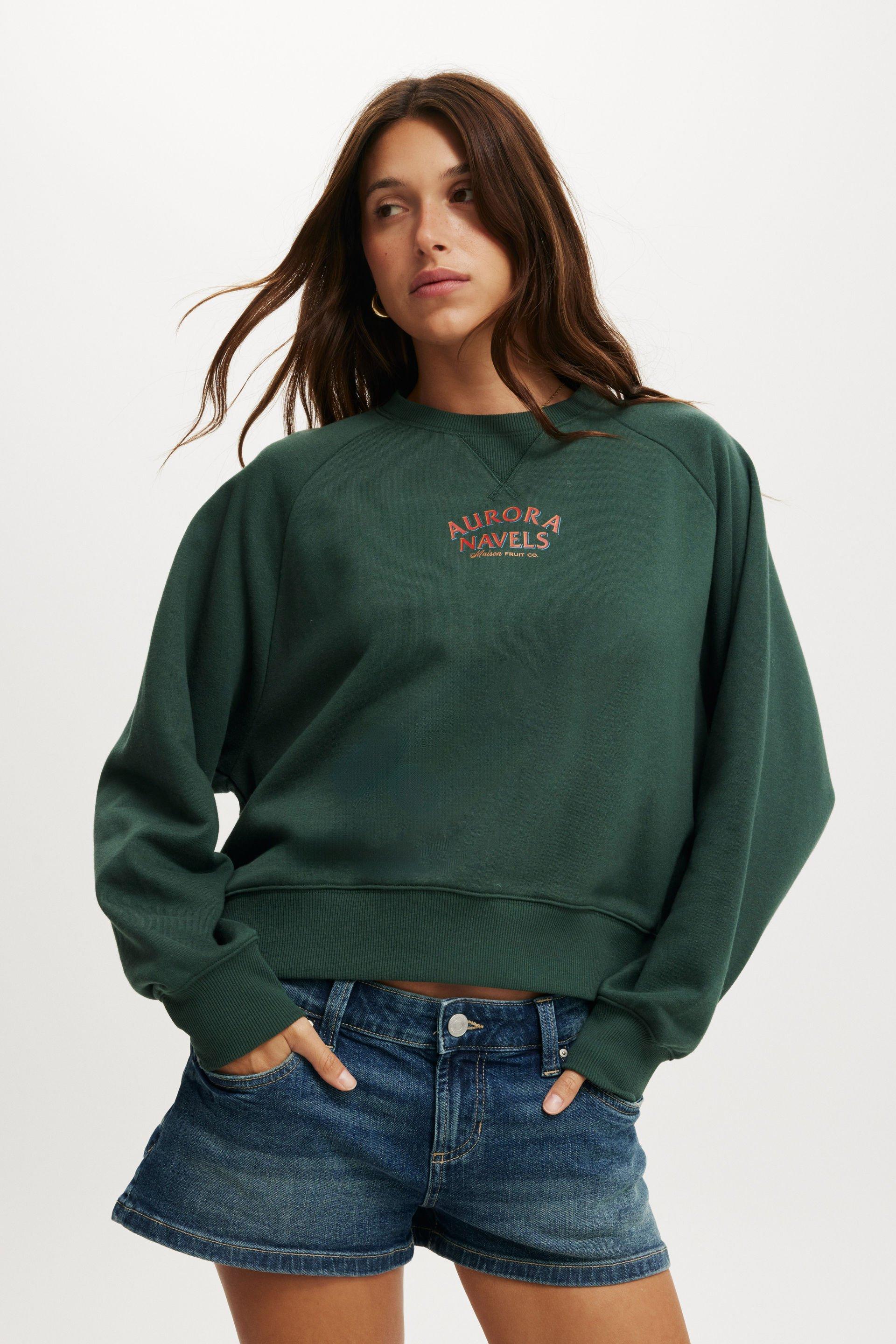 Classic fleece graphic raglan crew sweatshirt - aorora navels/pine ...