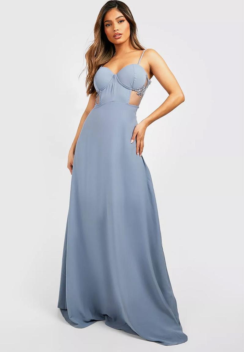 Stunning Sequin Appliqued Corset Maxi Dress Dusty Blue main image 1