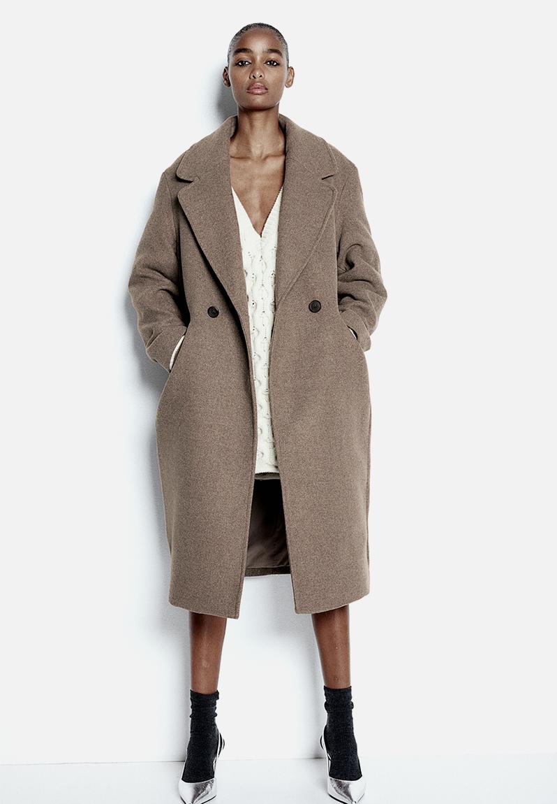 Double-breasted coat - dark beige - 1170404008