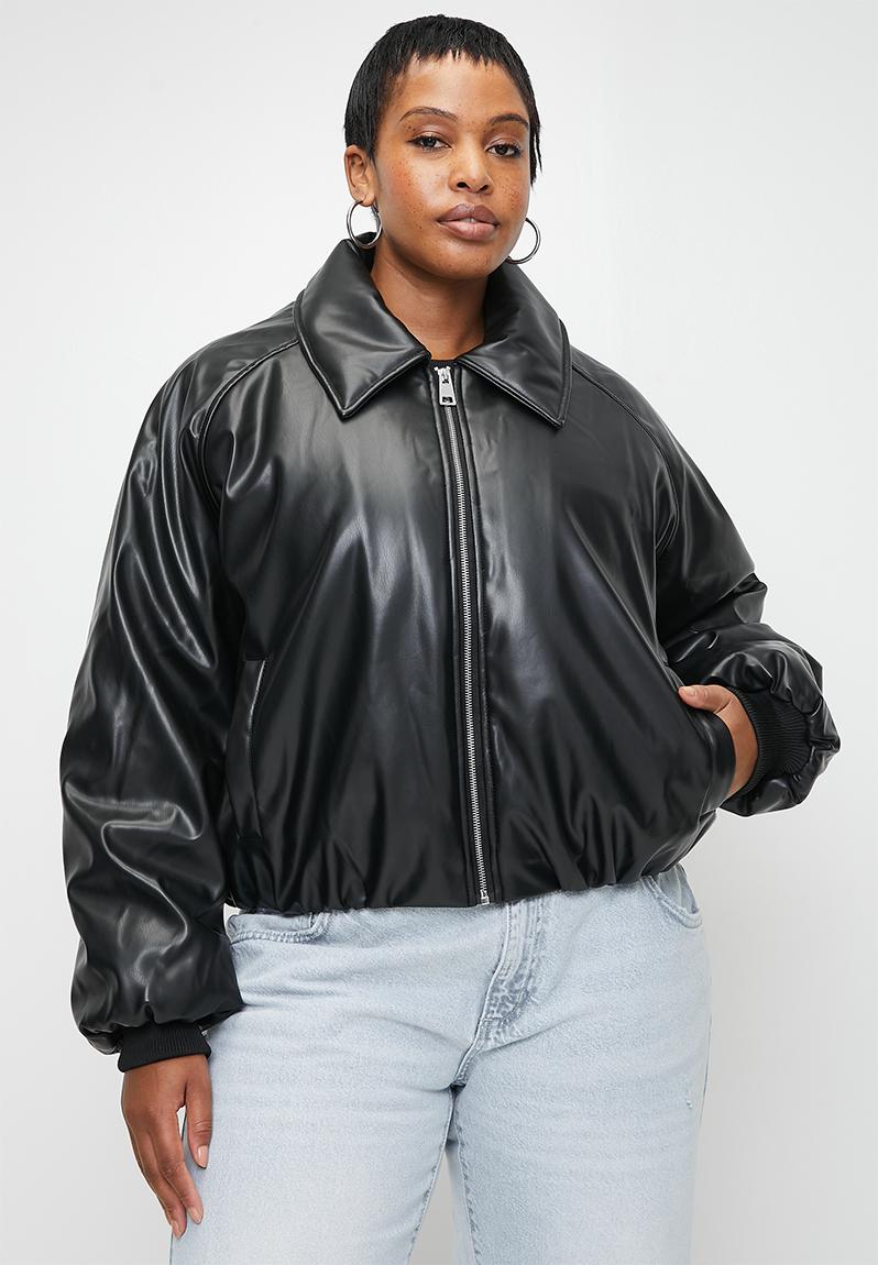 Plus faux leather puff jacket - black