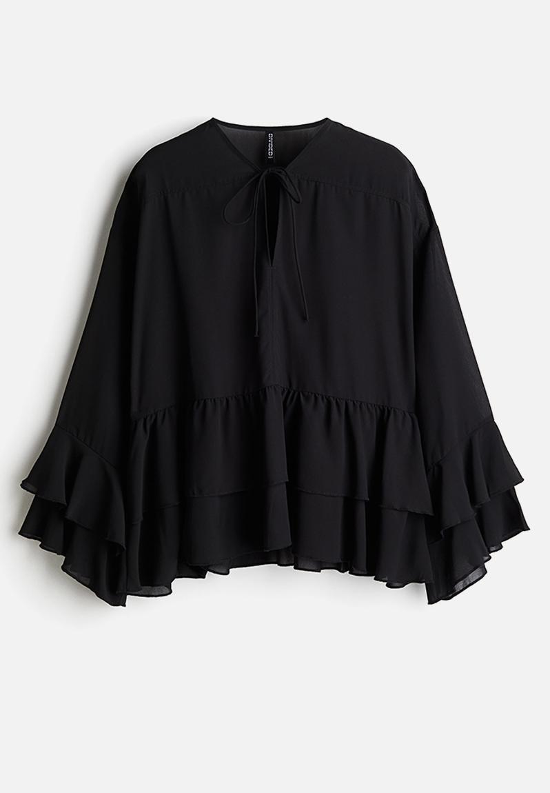 Flounced chiffon blouse - black - 1246044001