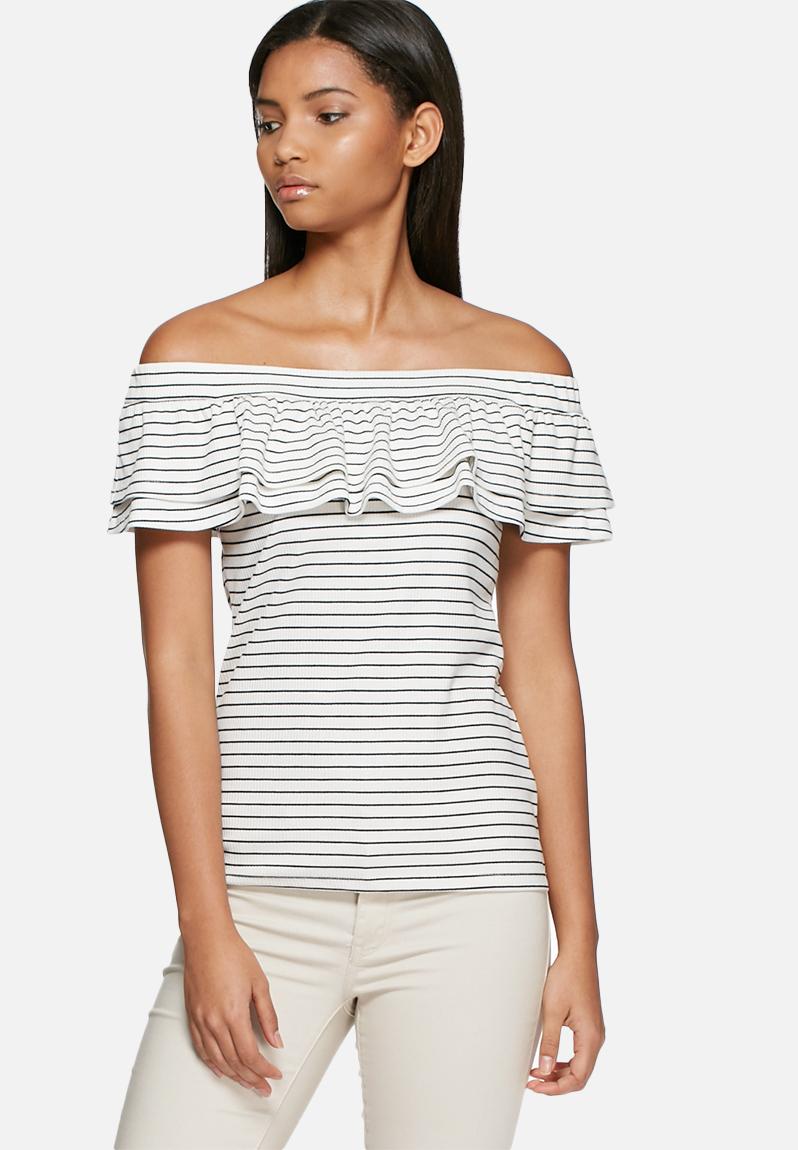 white frill off the shoulder top