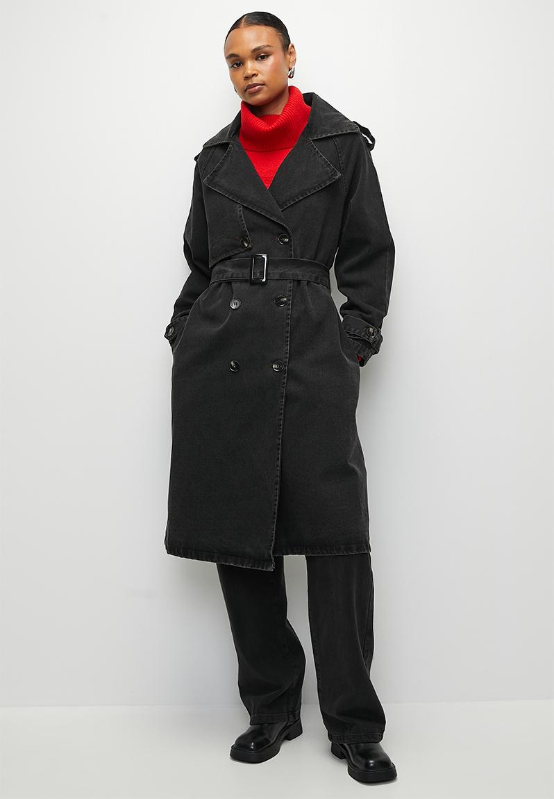 Denim trench coat - black