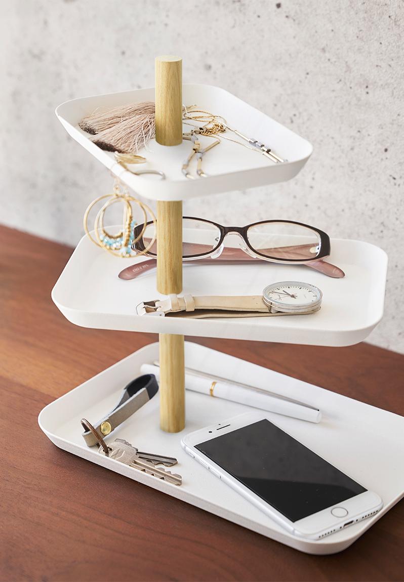 RIN 3-Tiered Accessory Stand with Rotatable Trays - White