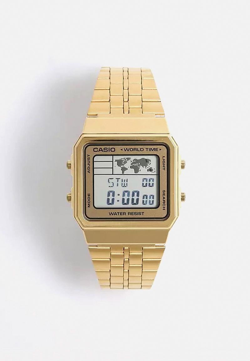 gold casio watch on wrist