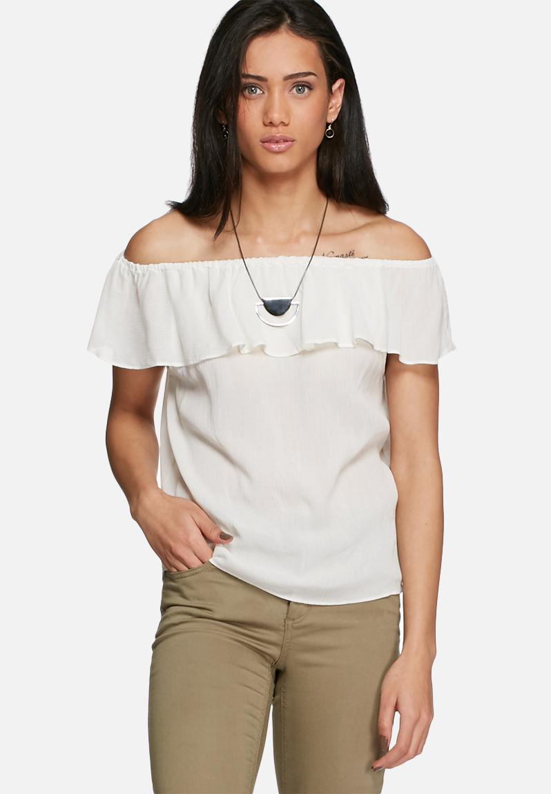 white frill off the shoulder top