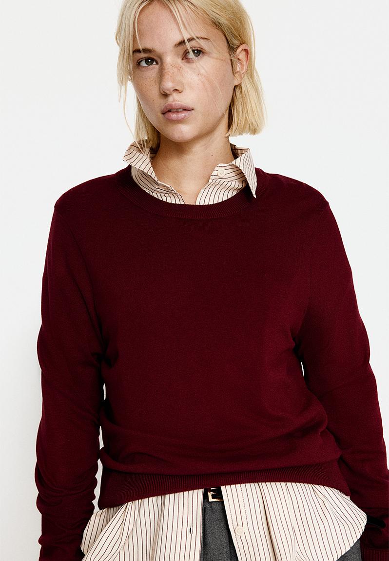 Blenheim Jumper with Gingham Details - Burgundy