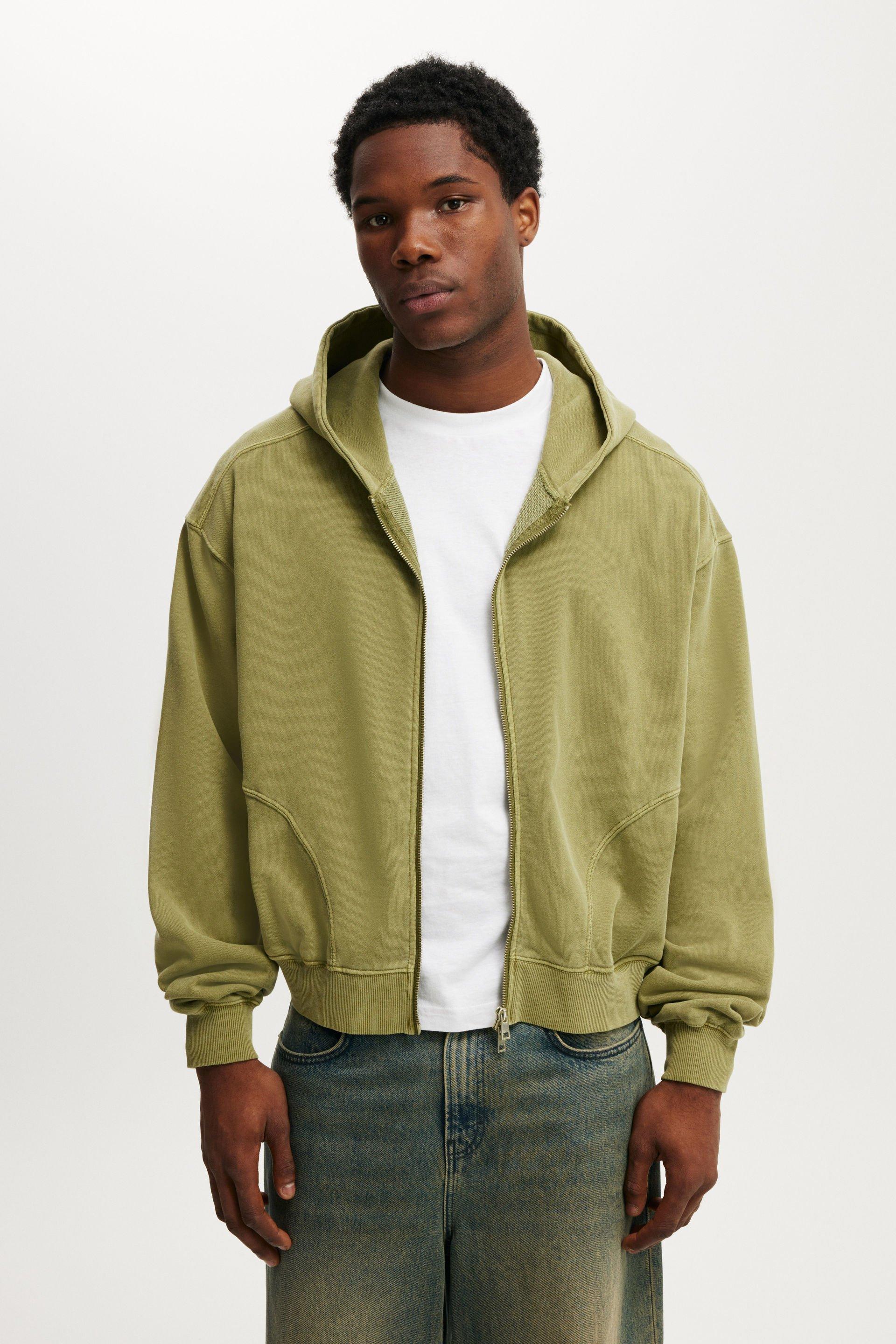 Cropped Zip Up Hoodie - Grass Green
