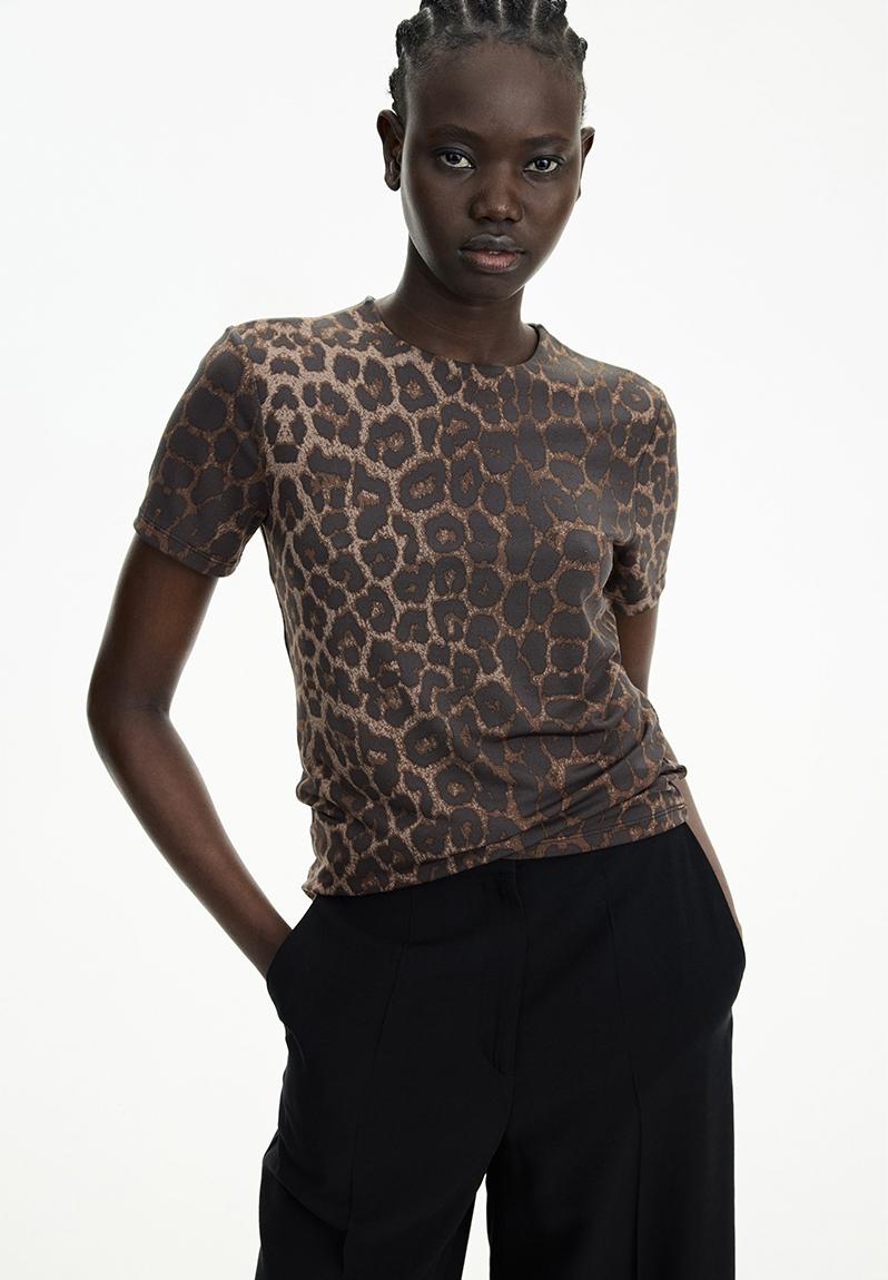 Fitted top - brown leopard print - 1258606012